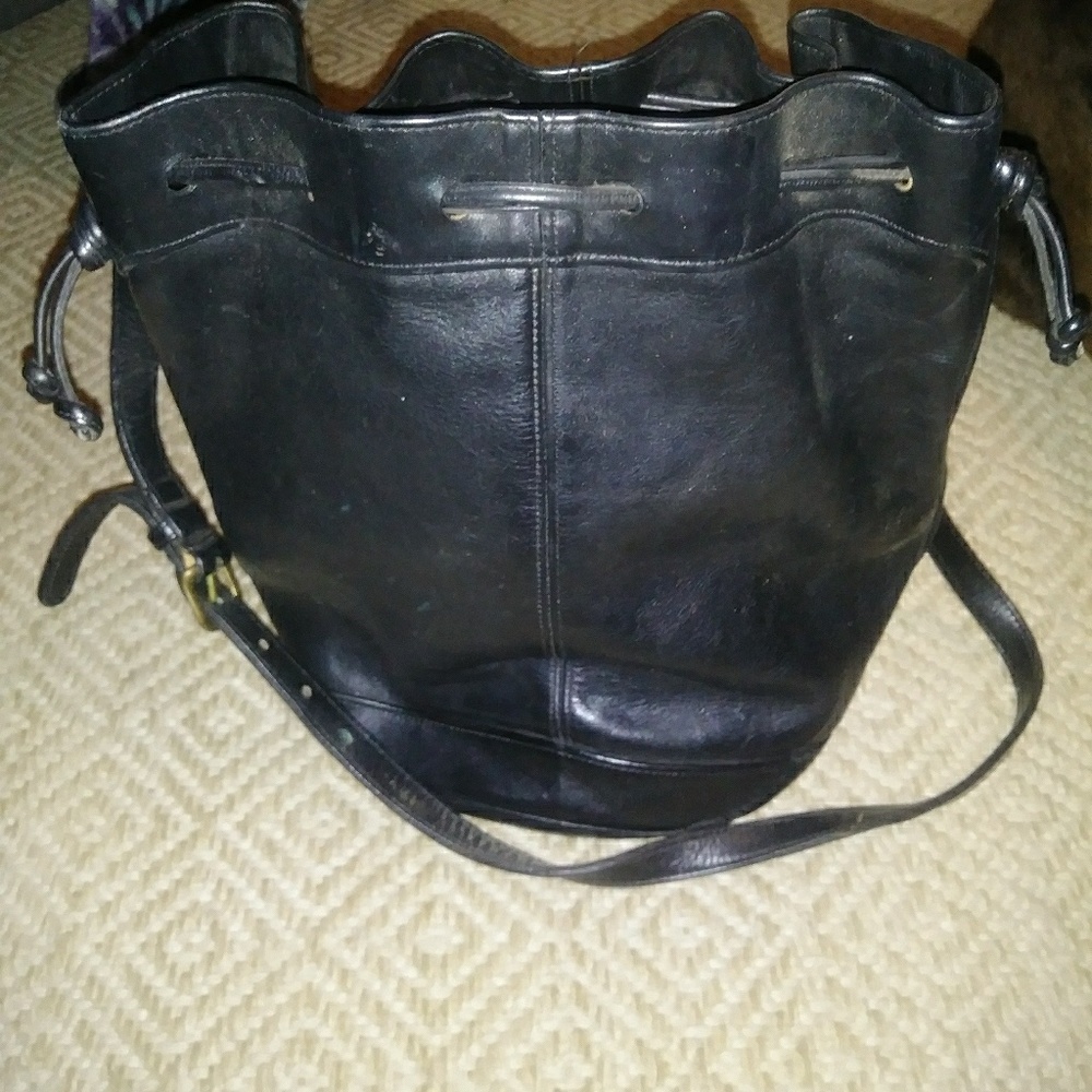 Vintage Leather Coach Bucket Bag Purse Drawstring
